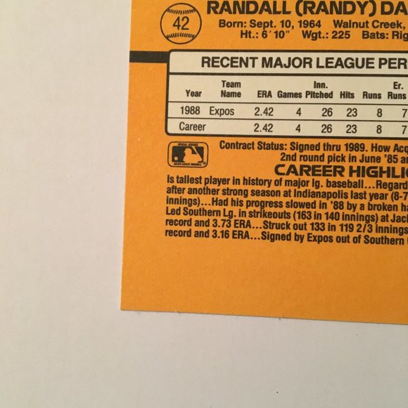 1989 Donruss Randy Johnson Rated Rookie Card RC #42 Error Baseball - Picture 8 of 10